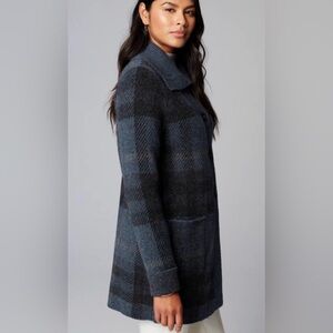 J. Jill Normcore wool blend blue tartan sweater jacket ribbed collar,Medium.
